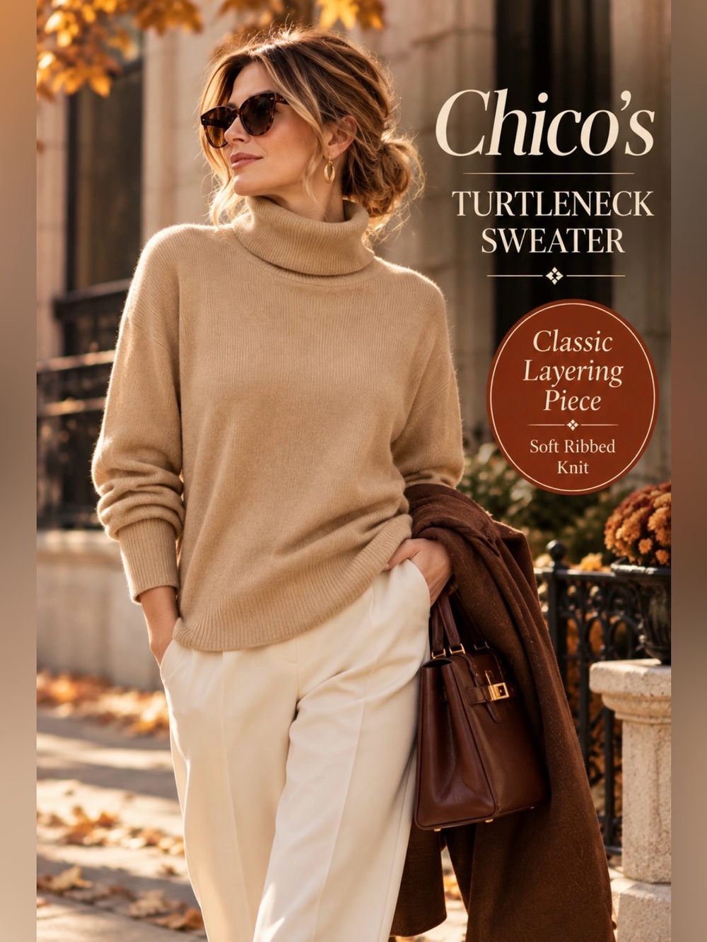 Chico's (size 3/XL) Camel/Tan Ribbed Turtleneck Sweater